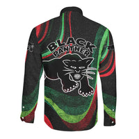 Huey P. Newton Long Sleeve Button Shirt Swirl Design Black Panther Party Symbol Revolutionary Tribute - Wonder Print Shop