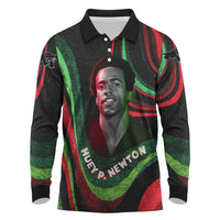 Huey P. Newton Long Sleeve Polo Shirt Swirl Design Black Panther Party Symbol Revolutionary Tribute - Wonder Print Shop