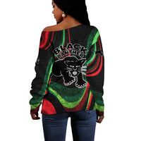 Huey P. Newton Off Shoulder Sweater Swirl Design Black Panther Party Symbol Revolutionary Tribute - Wonder Print Shop