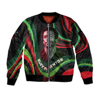 Huey P. Newton Sleeve Zip Bomber Jacket Swirl Design Black Panther Party Symbol Revolutionary Tribute - Wonder Print Shop
