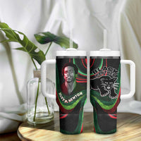 Huey P. Newton Tumbler With Handle Swirl Design Black Panther Party Symbol Revolutionary Tribute - Wonder Print Shop