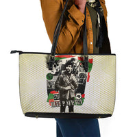 Huey P. Newton Leather Tote Bag Black Panther Collage Design Civil Rights Movement Theme Revolutionary Tribute - Wonder Print Shop
