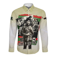 Huey P. Newton Long Sleeve Button Shirt Black Panther Collage Design Civil Rights Movement Theme Revolutionary Tribute - Wonder Print Shop