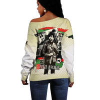 Huey P. Newton Off Shoulder Sweater Black Panther Collage Design Civil Rights Movement Theme Revolutionary Tribute - Wonder Print Shop