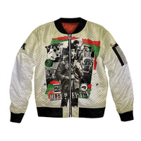 Huey P. Newton Sleeve Zip Bomber Jacket Black Panther Collage Design Civil Rights Movement Theme Revolutionary Tribute - Wonder Print Shop