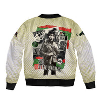 Huey P. Newton Sleeve Zip Bomber Jacket Black Panther Collage Design Civil Rights Movement Theme Revolutionary Tribute - Wonder Print Shop