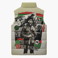 Huey P. Newton Sleeveless Puffer Jacket Black Panther Collage Design Civil Rights Movement Theme Revolutionary Tribute - Wonder Print Shop