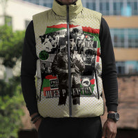 Huey P. Newton Sleeveless Puffer Jacket Black Panther Collage Design Civil Rights Movement Theme Revolutionary Tribute - Wonder Print Shop