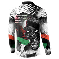 Huey P. Newton Button Sweatshirt Revolutionary Portrait - Panther Graphic Surrender to the Revolution Quote