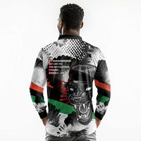 Huey P. Newton Long Sleeve Polo Shirt Revolutionary Portrait - Panther Graphic Surrender to the Revolution Quote - Wonder Print Shop