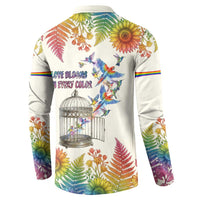 Love Blooms in Every Color Button Sweatshirt Nature Rainbow of Freedom