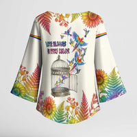 Love Blooms in Every Color Kimono Sleeve Blouse Nature Rainbow of Freedom