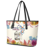 Love Blooms in Every Color Leather Tote Bag Nature Rainbow of Freedom