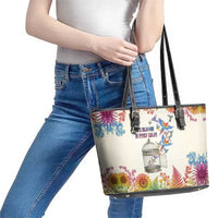 Love Blooms in Every Color Leather Tote Bag Nature Rainbow of Freedom