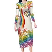 Love Blooms in Every Color Long Sleeve Bodycon Dress Nature Rainbow of Freedom