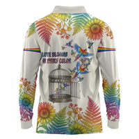 Love Blooms in Every Color Long Sleeve Polo Shirt Nature Rainbow of Freedom