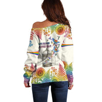Love Blooms in Every Color Off Shoulder Sweater Nature Rainbow of Freedom