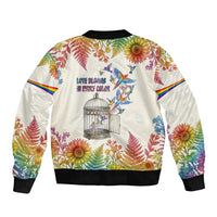 Love Blooms in Every Color Sleeve Zip Bomber Jacket Nature Rainbow of Freedom