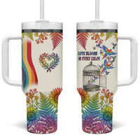 Love Blooms in Every Color Tumbler With Handle Nature Rainbow of Freedom