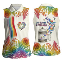 Love Blooms in Every Color Women Sleeveless Polo Shirt Nature Rainbow of Freedom