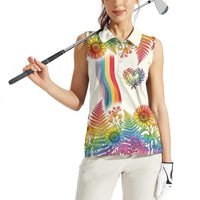 Love Blooms in Every Color Women Sleeveless Polo Shirt Nature Rainbow of Freedom