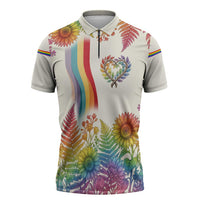 Love Blooms in Every Color Zipper Polo Shirt Nature Rainbow of Freedom