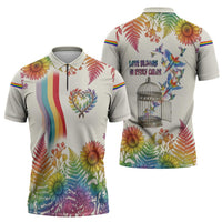 Love Blooms in Every Color Zipper Polo Shirt Nature Rainbow of Freedom