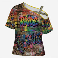 Pride Graffiti Wall Cross Shoulder Shirt Speak Your Truth, Embrace Your Color
