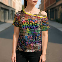 Pride Graffiti Wall Cross Shoulder Shirt Speak Your Truth, Embrace Your Color