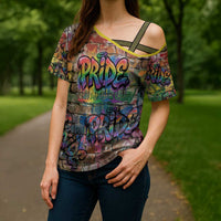 Pride Graffiti Wall Cross Shoulder Shirt Speak Your Truth, Embrace Your Color