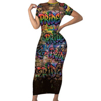 Pride Graffiti Wall Short Sleeve Bodycon Dress Speak Your Truth, Embrace Your Color