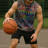 Pride Graffiti Wall Sleeveless Hoodie Speak Your Truth, Embrace Your Color