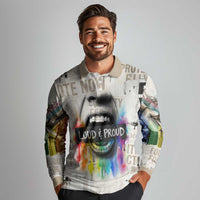 Loud & Proud Long Sleeve Polo Shirt Riot and the Rainbow Protest Art