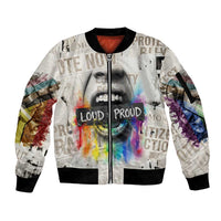Loud & Proud Sleeve Zip Bomber Jacket Riot and the Rainbow Protest Art