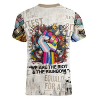 Loud & Proud Women V-Neck T-Shirt Riot and the Rainbow Protest Art
