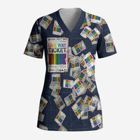 One Way Ticket Scrub Top Your Journey, Your Path, No Wrong Turns