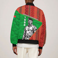 Ibrahim Traore Burkina Faso Fearless Leadership Bomber Jacket West African Tribal Pattern And Patriotic Camo Art
