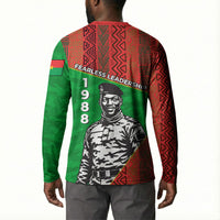 Ibrahim Traore Burkina Faso Fearless Leadership Button Sweatshirt West African Tribal Pattern And Patriotic Camo Art