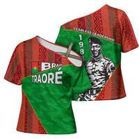 Ibrahim Traore Burkina Faso Fearless Leadership Cross Shoulder Shirt West African Tribal Pattern And Patriotic Camo Art