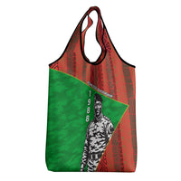 Ibrahim Traore Burkina Faso Fearless Leadership Grocery Bag West African Tribal Pattern And Patriotic Camo Art