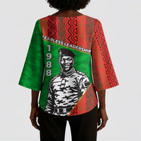 Ibrahim Traore Burkina Faso Fearless Leadership Kimono Sleeve Blouse West African Tribal Pattern And Patriotic Camo Art
