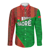 Ibrahim Traore Burkina Faso Fearless Leadership Long Sleeve Button Shirt West African Tribal Pattern And Patriotic Camo Art