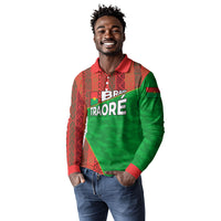 Ibrahim Traore Burkina Faso Fearless Leadership Long Sleeve Polo Shirt West African Tribal Pattern And Patriotic Camo Art
