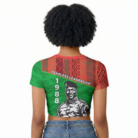 Ibrahim Traore Burkina Faso Fearless Leadership Raglan Cropped T shirt West African Tribal Pattern And Patriotic Camo Art