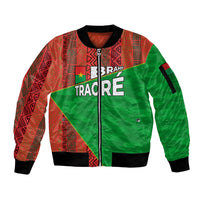 Ibrahim Traore Burkina Faso Fearless Leadership Sleeve Zip Bomber Jacket West African Tribal Pattern And Patriotic Camo Art