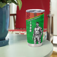 Ibrahim Traore Burkina Faso Fearless Leadership Tumbler Cup West African Tribal Pattern And Patriotic Camo Art