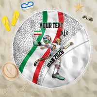 Personalized Iran Football Cheetah Beach Blanket Persian Cheetah Graphic With Iranian Flag And Symbol