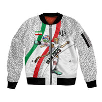 Personalized Iran Football Cheetah Sleeve Zip Bomber Jacket Persian Cheetah Graphic With Iranian Flag And Symbol