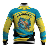 Bahamas Flag Baseball Jacket with National Coat of Arms and Sea Turtle Design - Wonder Print Shop