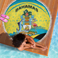 Bahamas Flag Beach Blanket with National Coat of Arms and Sea Turtle Design - Wonder Print Shop